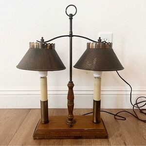 RARE Vtg Mid Century Hollywood Regency‎ Feldman Co Label Brass Shades Table Lamp